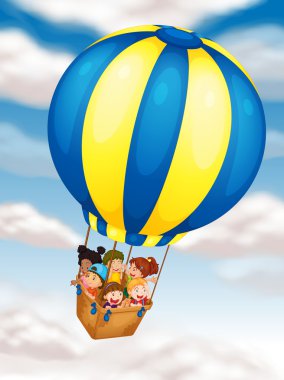 kids flying in hot air balloon clipart