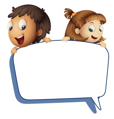 girl and boy holding callout picture clipart