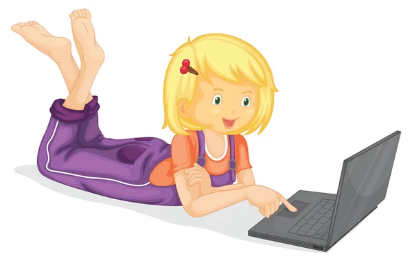Uma menina e laptop — Vetor de Stock