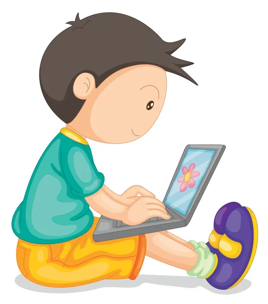 Chlapec a laptop — Stockový vektor