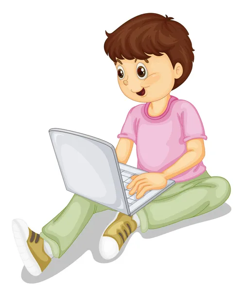 Um menino e laptop — Vetor de Stock