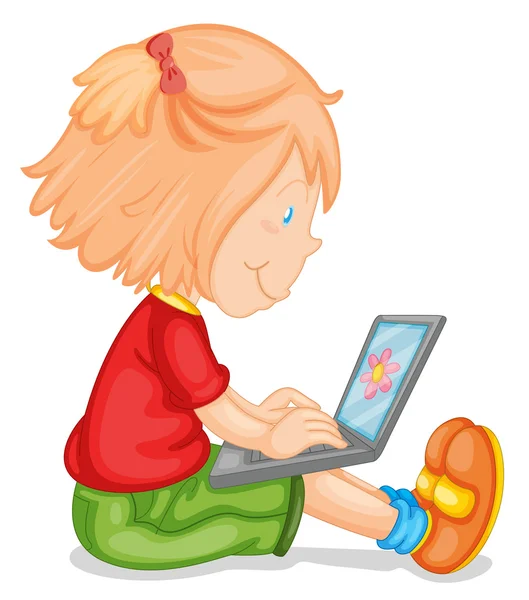 一个女孩和便携式计算机 — 图库矢量图片