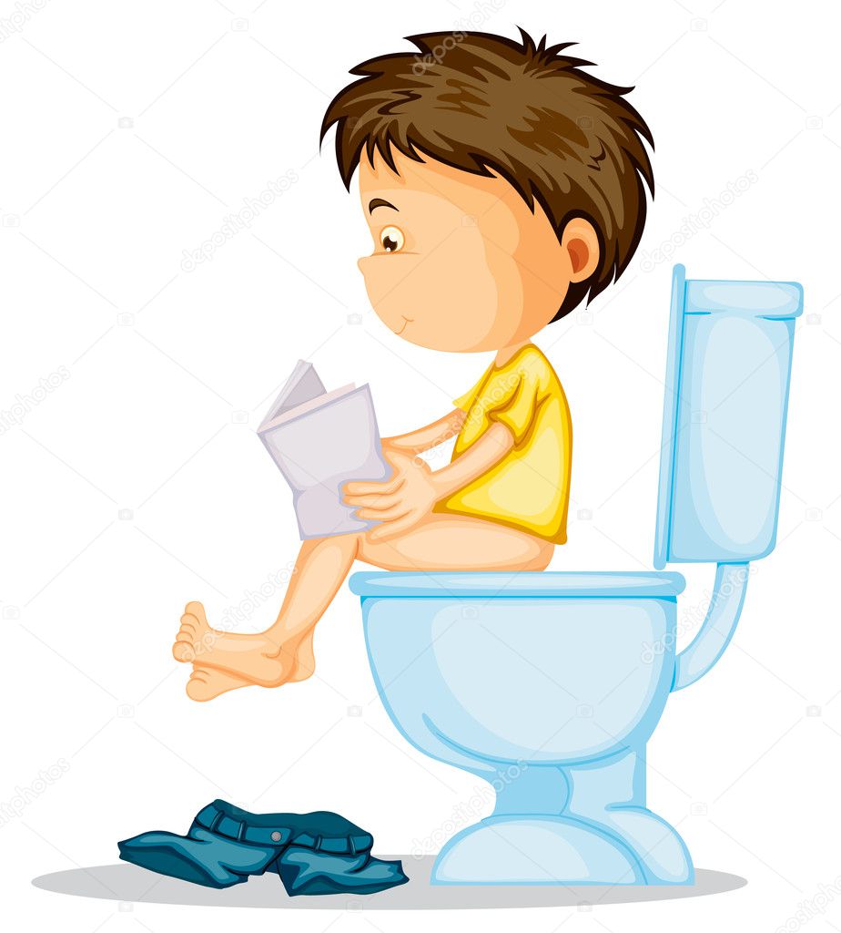 a boy sitting on commode