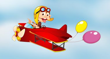 Balonlar ile uçak uçan maymun