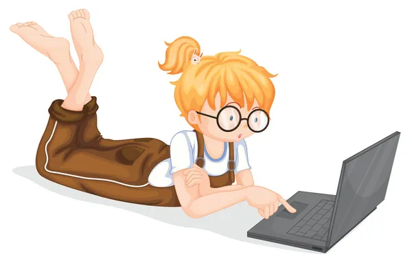 一个女孩用的笔记本电脑 — 图库矢量图片
