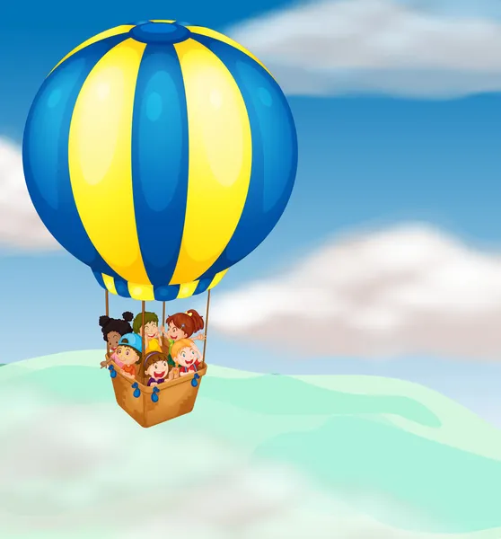 Kinderen in hete luchtballon — Stockvector