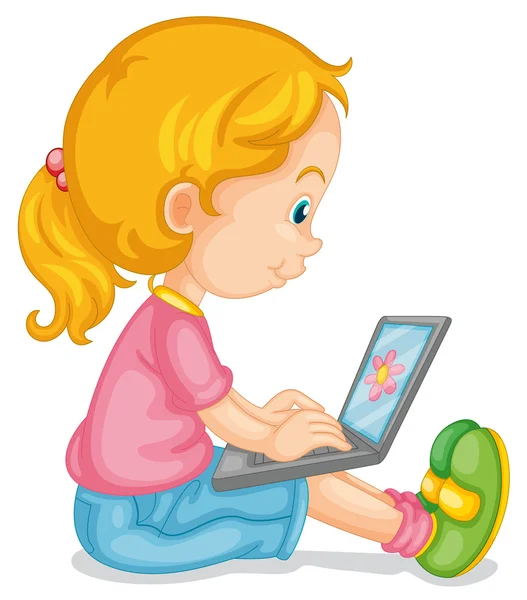 Una ragazza e un computer portatile — Vettoriale Stock