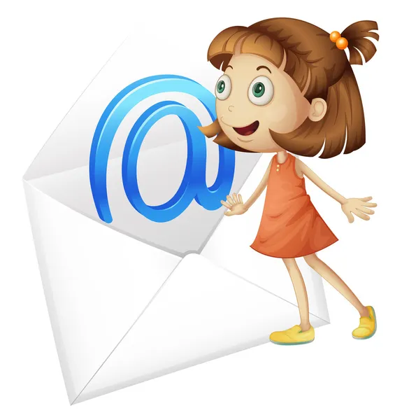 Une fille et enveloppe de courrier — Image vectorielle