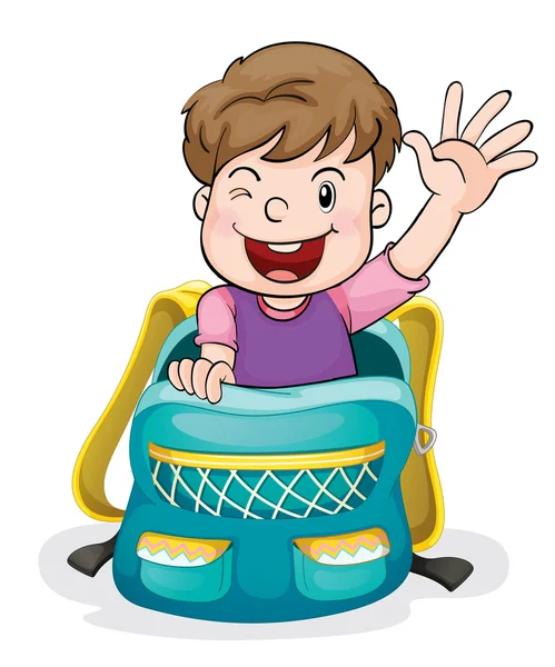 Okul çantası içinde bir oğlan — Stok Vektör