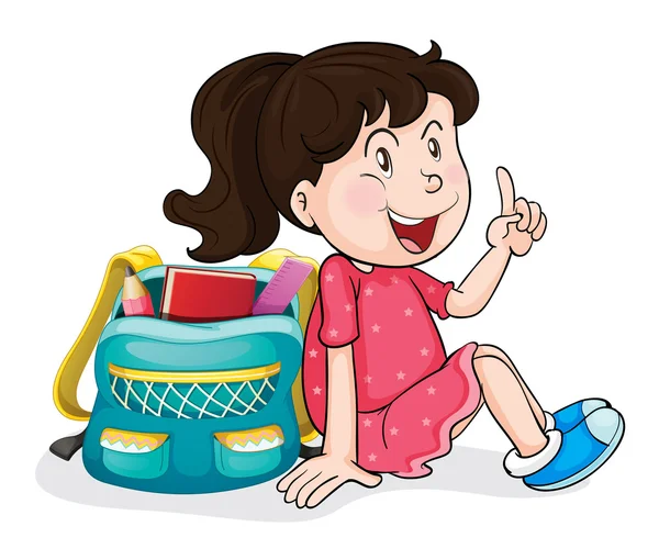 Una chica con bolso escolar — Vector de stock