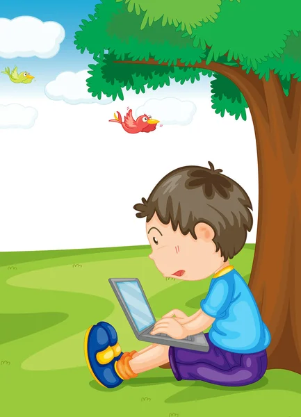 A boy and laptop Stock Illustration