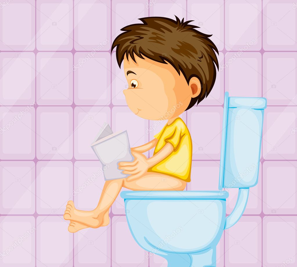 a boy sitting on commode