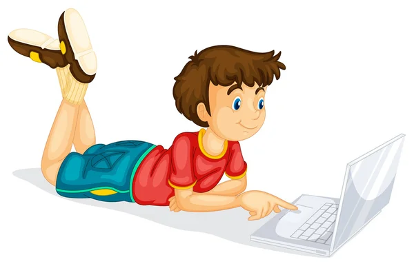 Een jongen en laptop — Stockvector