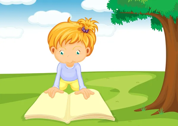 Ένα κορίτσι ανάγνωση βιβλίο — Διανυσματικό Αρχείο