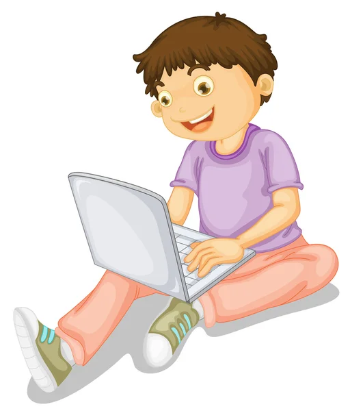 A fiú és a laptop — Stock Vector