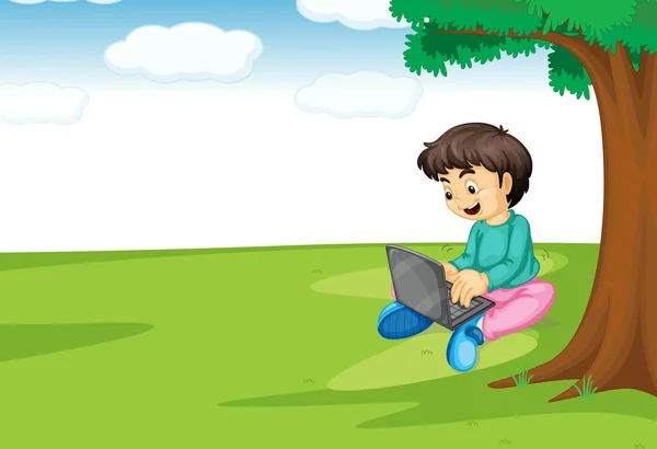 A boy and laptop Vector Graphics