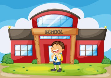 boy infront of school clipart