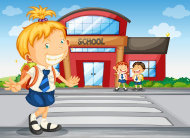 kids infront of school clipart