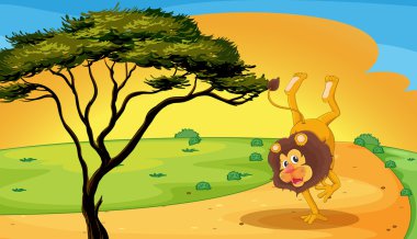 a lion playing on road clipart