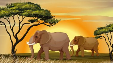 Elephant under a tree clipart