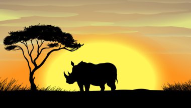 Rhinoceros under a tree clipart