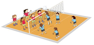 girls playing volley ball clipart