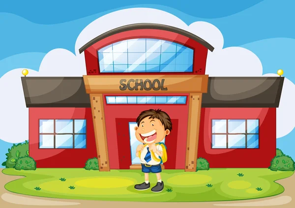 Мальчик перед школой — стоковый вектор
