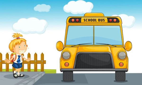 Fille et bus scolaire — Image vectorielle