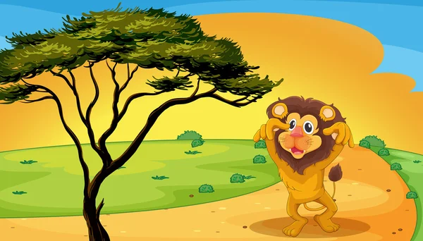 Un lion jouant sur la route — Image vectorielle