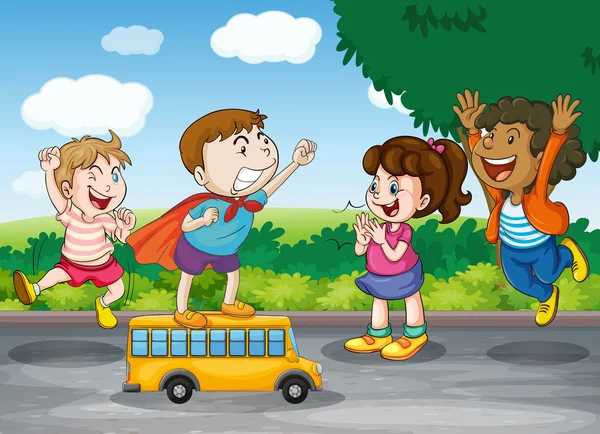 Barn och leksak buss — Stock vektor