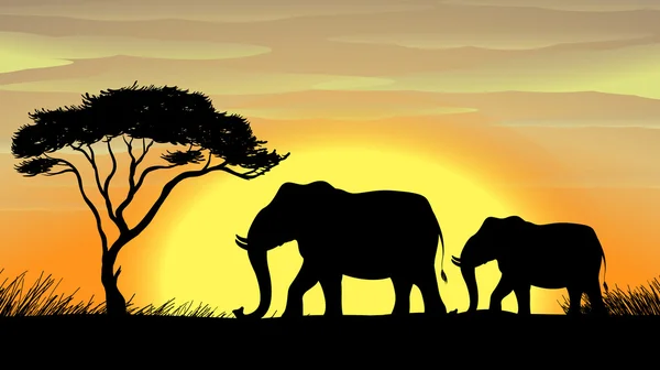 Elefant under ett träd — Stock vektor