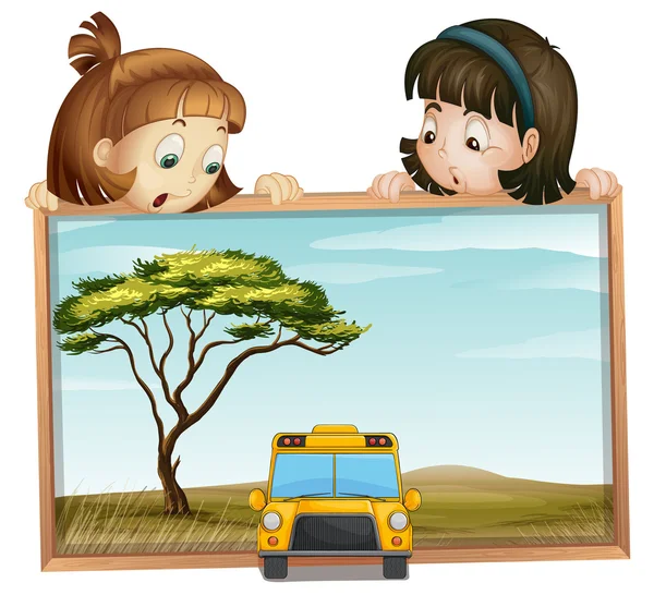Mädchen und Schulbus — Stockvektor