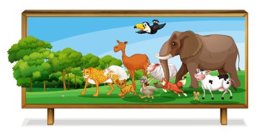 Animals in jungle on board clipart