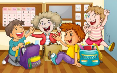 kids in classroom clipart