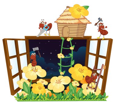 ants, bird house and window clipart