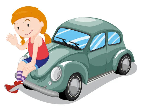 少女と車 — ストックベクタ