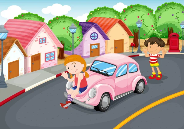 Kids and car — Stock Vector