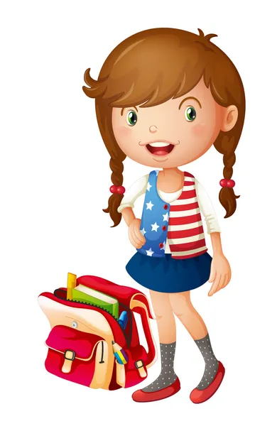 Une fille avec un sac d'école — Image vectorielle