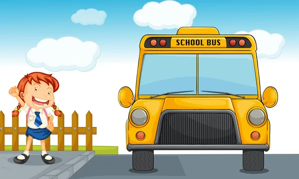 School bus and girl — Stock Vector