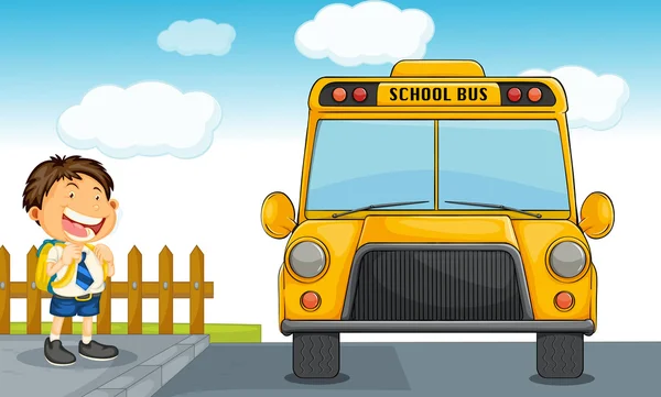 Bus sekolah dan anak laki-laki - Stok Vektor