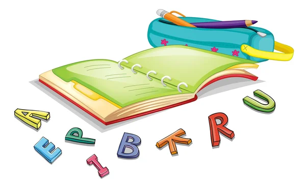 Alfabetos y libro — Vector de stock