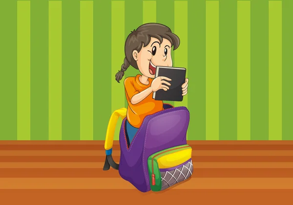 Girl with book in a bag — Stock Vector