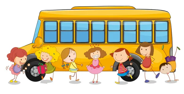 Kinderen en school bus — Stockvector
