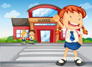 kids infront of school clipart