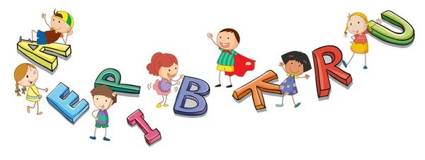 Bambini che giocano con gli alfabeti — Vettoriale Stock