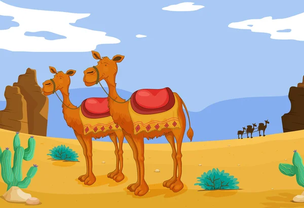 Kamele in der Wüste — Stockvektor