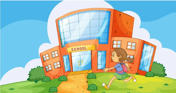 Girl infront of school — Stock Vector