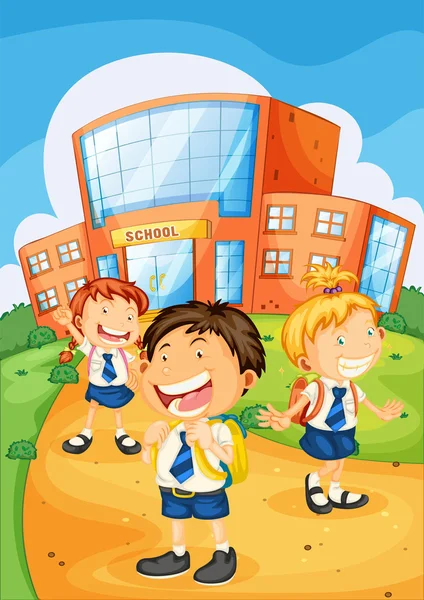 Kids infront of school — Stock Vector