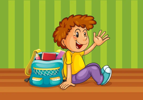 Un garçon avec un sac d'école — Image vectorielle