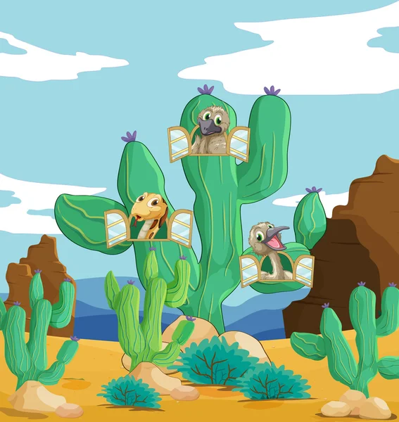 Verschillende dieren en cactus — Stockvector